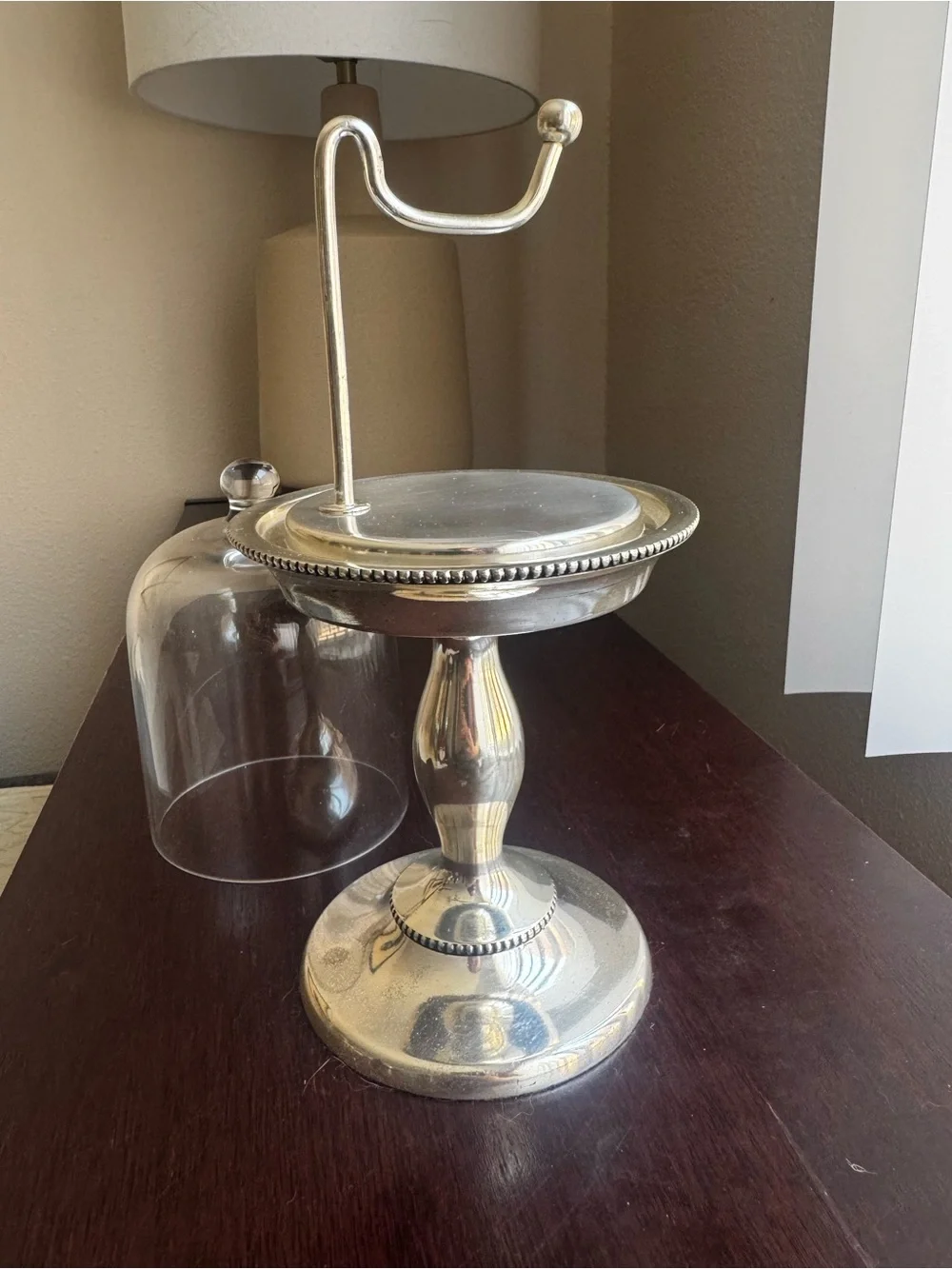 Pottery Barn Clear Glass Cloche with Silver Pedestal
